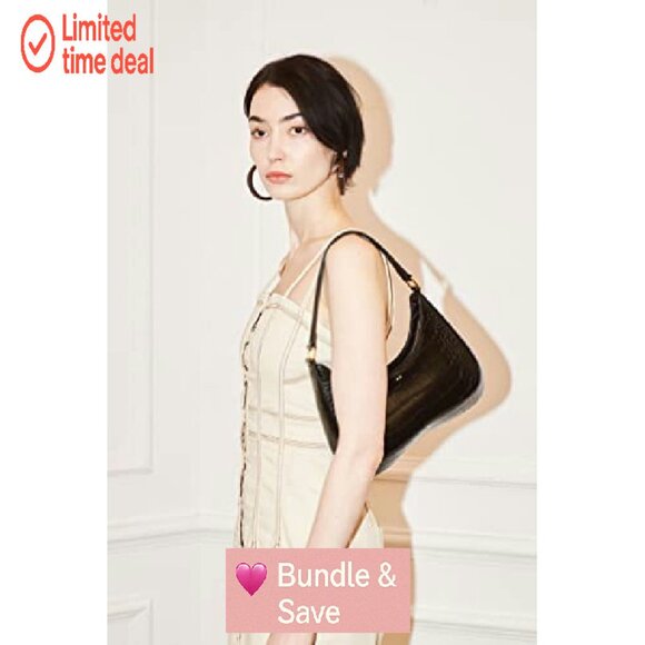 Vegan Leather Shoulder Bag with Zip Closure and Side Pockets - Picture 3 of 8